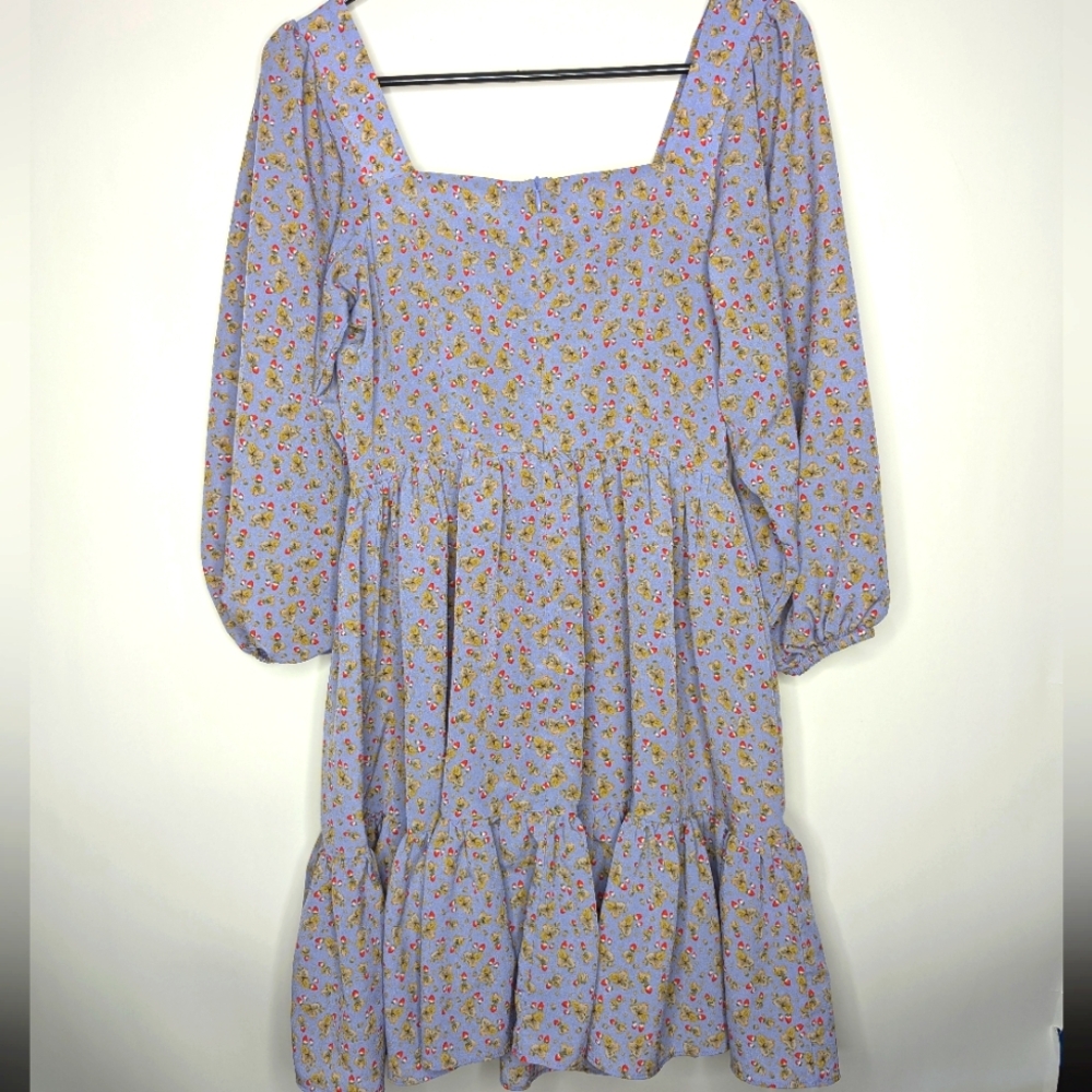 Glamorous ASOS Brand Square Neck Tiered Smock Lilac Strawberry Mini Dress Size 2 - Picture 13 of 16